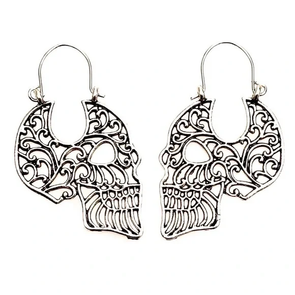 Any 2/$20! Boho Sugar Skull Open Work Earrings - Picture 7 of 12
